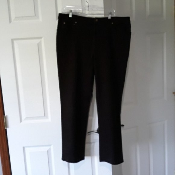 Dark Coffee Brown Denim Straight Relaxed Leg Sliming Jeans Plus Size 16 - Picture 2 of 7